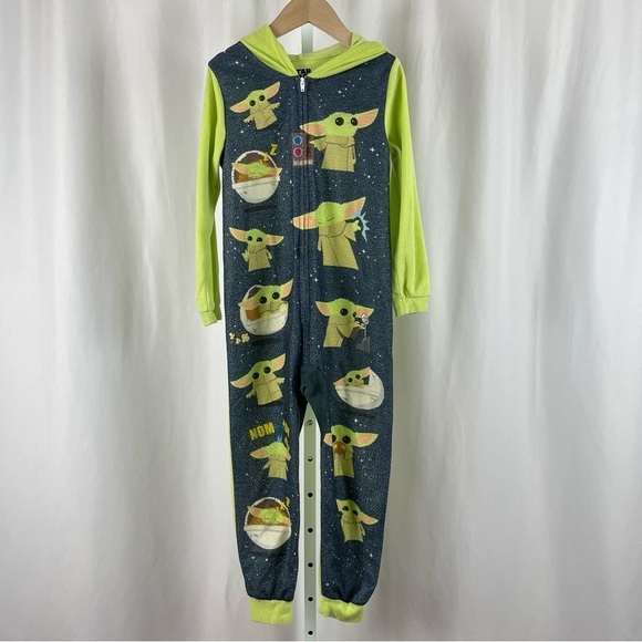 Star Wars Yoda 6/7 Fleece Hooded One Piece Sleeper Zip Up Pajama Fall Winter - Picture 1 of 5